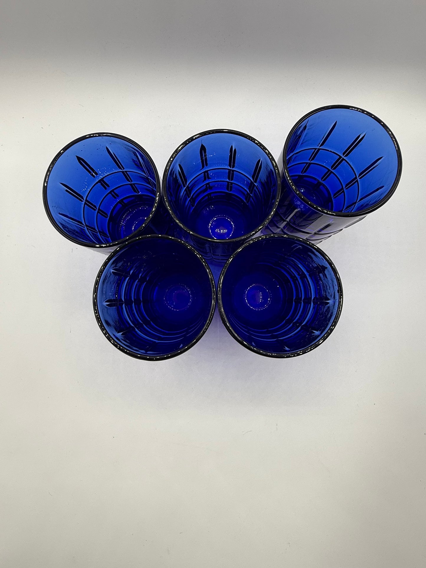 Vintage Cobalt Blue Anchor Hocking Tartan Glasses Set of 5