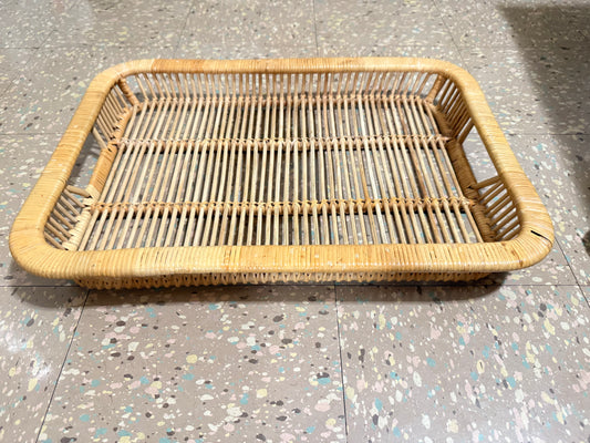 Mid Century Rattan Tray with Handles by Artek Finland, Scandinavian Danish Design