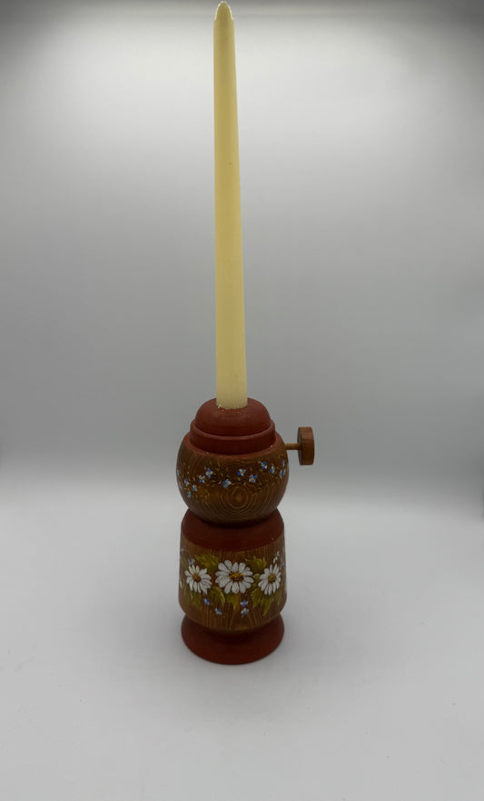 Vintage Hand Painted Wood Candle Stand