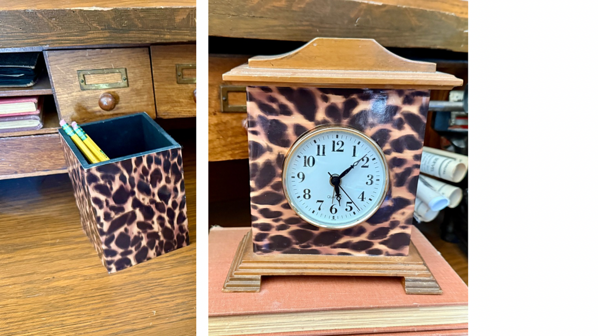 Tortoise Shell Pattern Clock & Pencil Cup Set