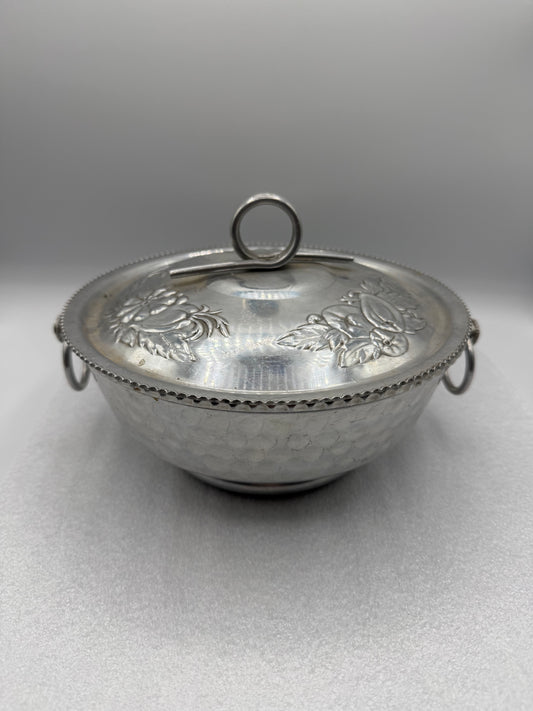 Vintage Hammered Aluminum Bowl with Lid