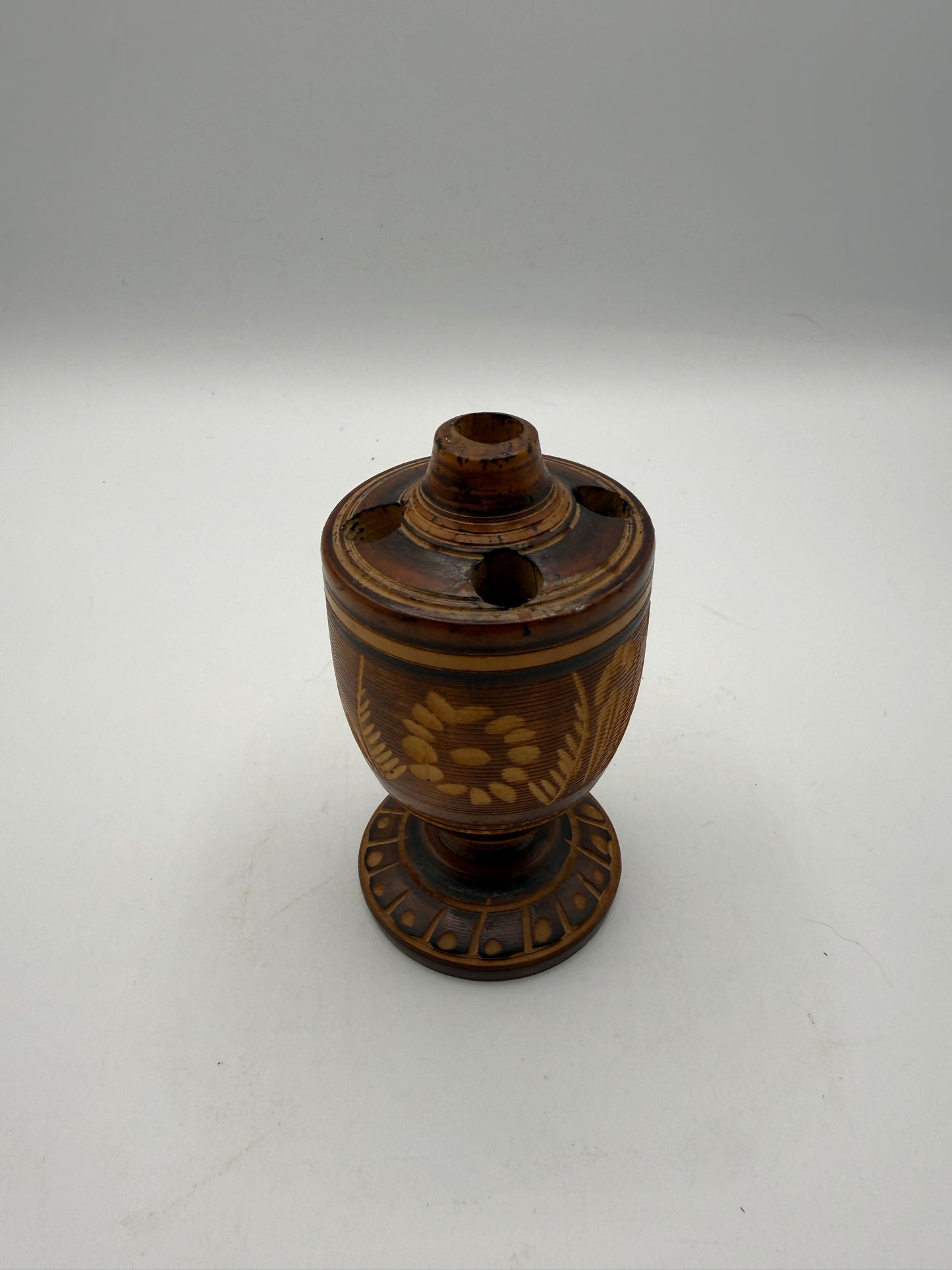 Vintage Folk-art Carved Wooden Inkwell