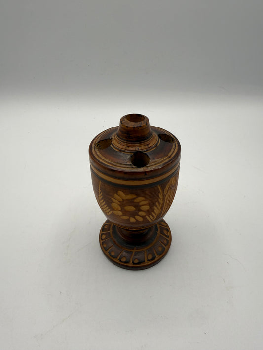 Vintage Folk-art Carved Wooden Inkwell
