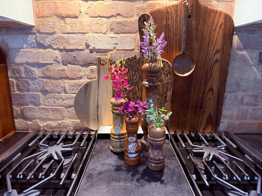 Set of Four Wood Floral Shakers