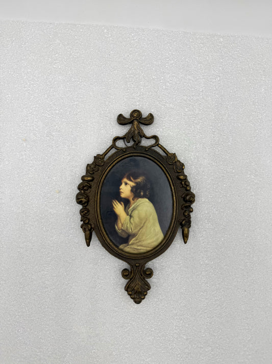 Vintage Italian Brass Oval Frame with Art Print