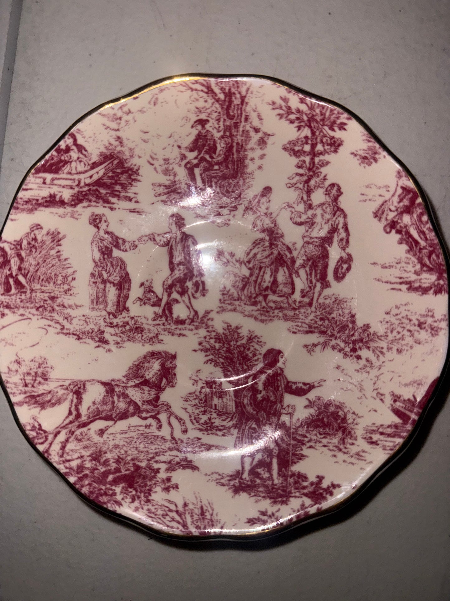 Crown Dorset Red Toile Teacup & Saucer