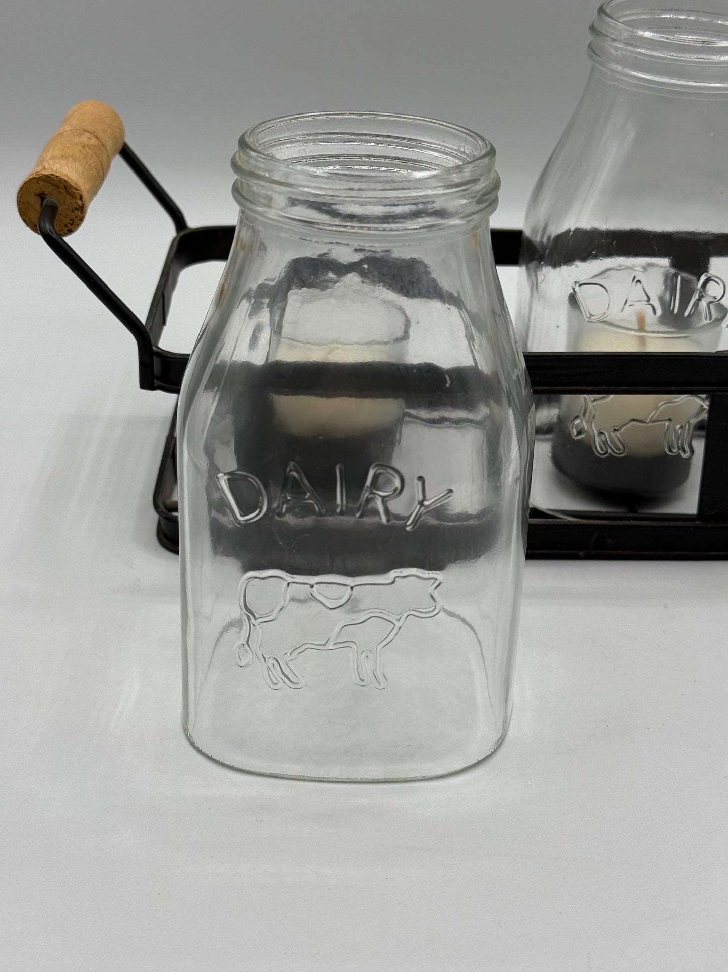 Pair of Unique Milk Bottle Votive Candles & Basket