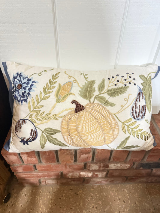 Embroidered & Beaded Pumpkin Throw Pillow
