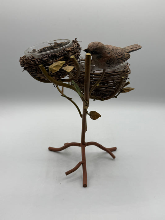 Metal Bird Nest Stand with Glass Bowls