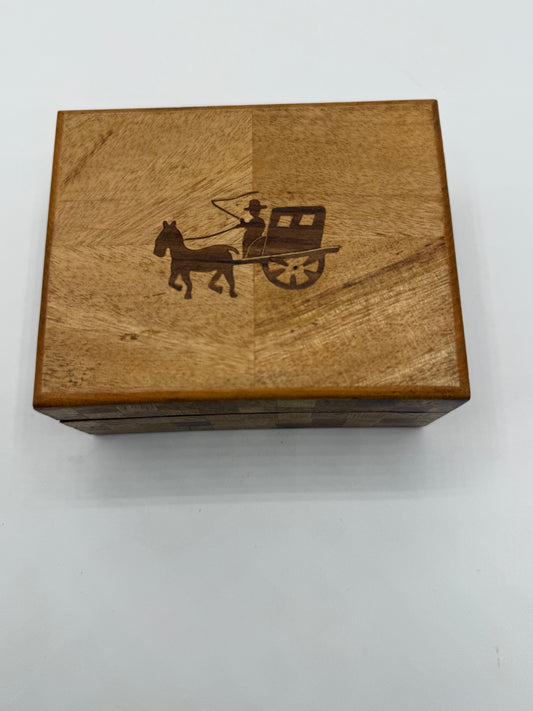 Horse Drawn Buggy Wood Trinket Box (made in Japan)