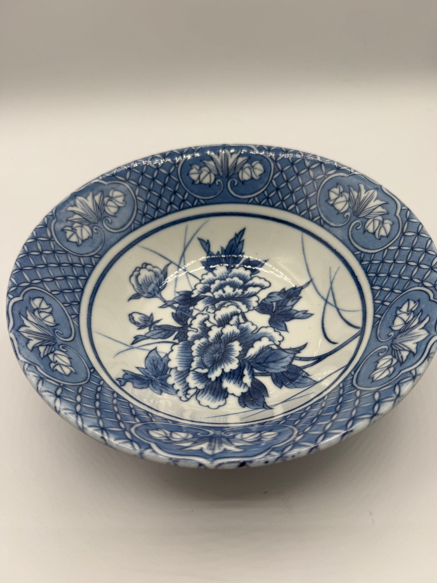 Vintage Chinese Blue & White Porcelain Rose Bowl