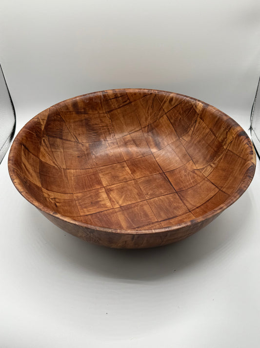 Midcentury Parquet Woven Wooden Salad Bowl