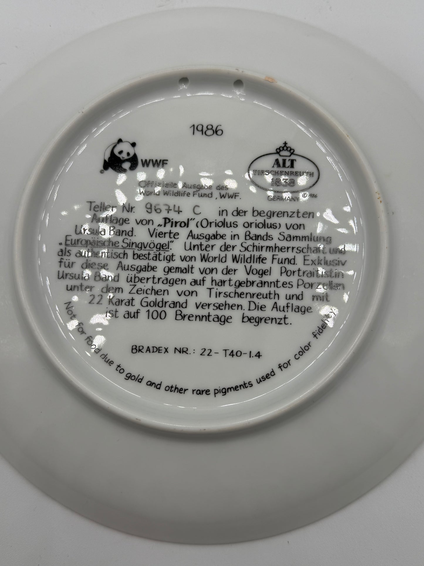 1986 World Wildlife Fund Birds Plates (set of four)