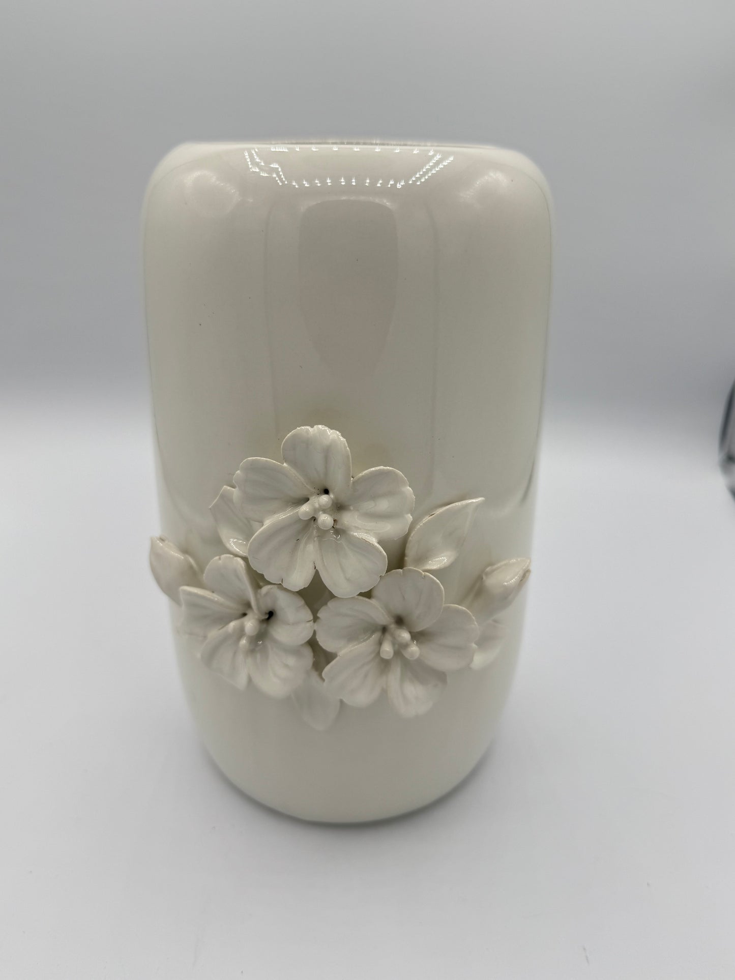 Ceramic White Vase with Raised Flowers