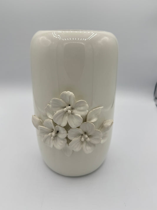 Ceramic White Vase with Raised Flowers