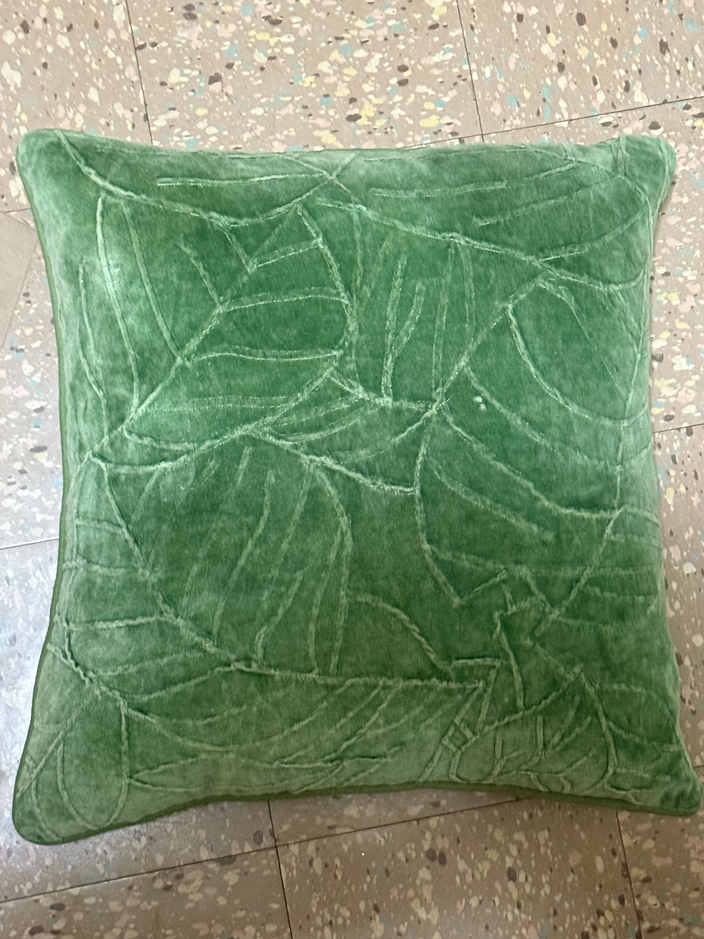 Green Velvet Leaf Pillow