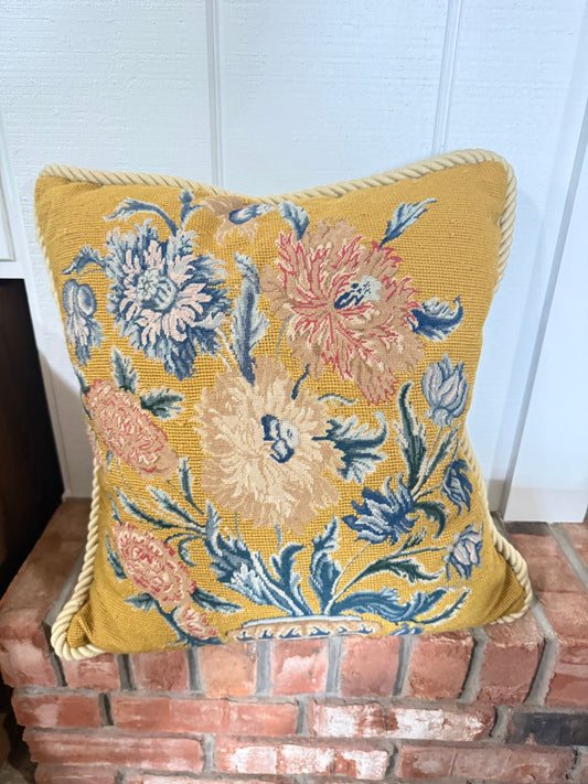 Vintage Needlepoint Gold Pillow