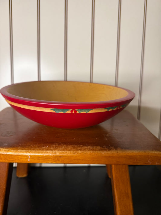 Wood Bowl with Holly Design