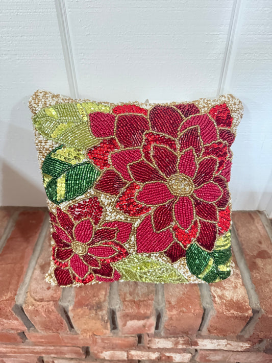 Beaded Poinsettia Pillow