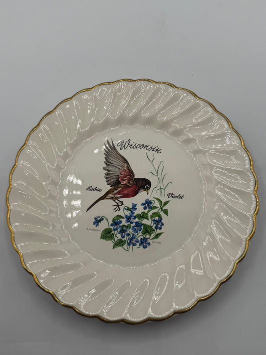 Vintage Wisconsin Souvenir Plate with Gold Trim