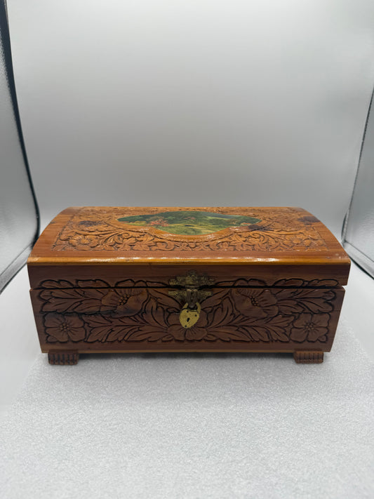 Vintage Carved Wood Jewelry Box