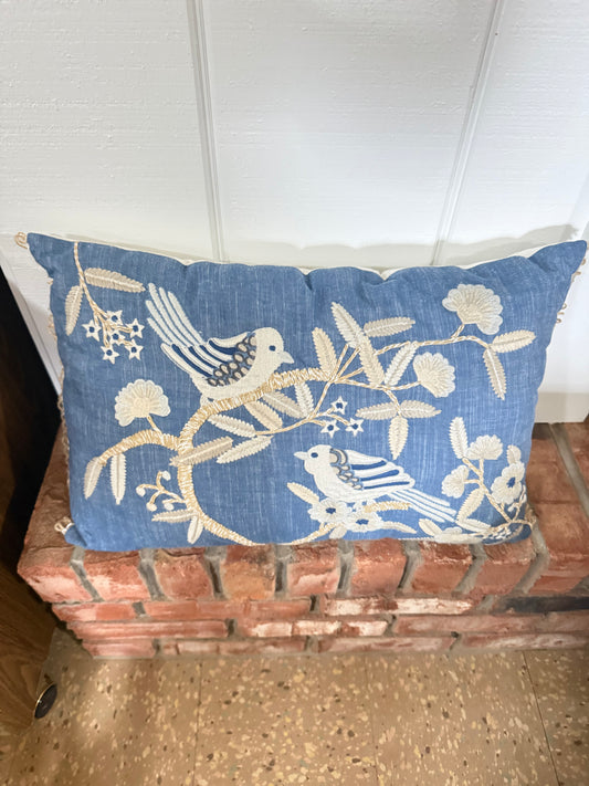 Blue Embroidered Pillow