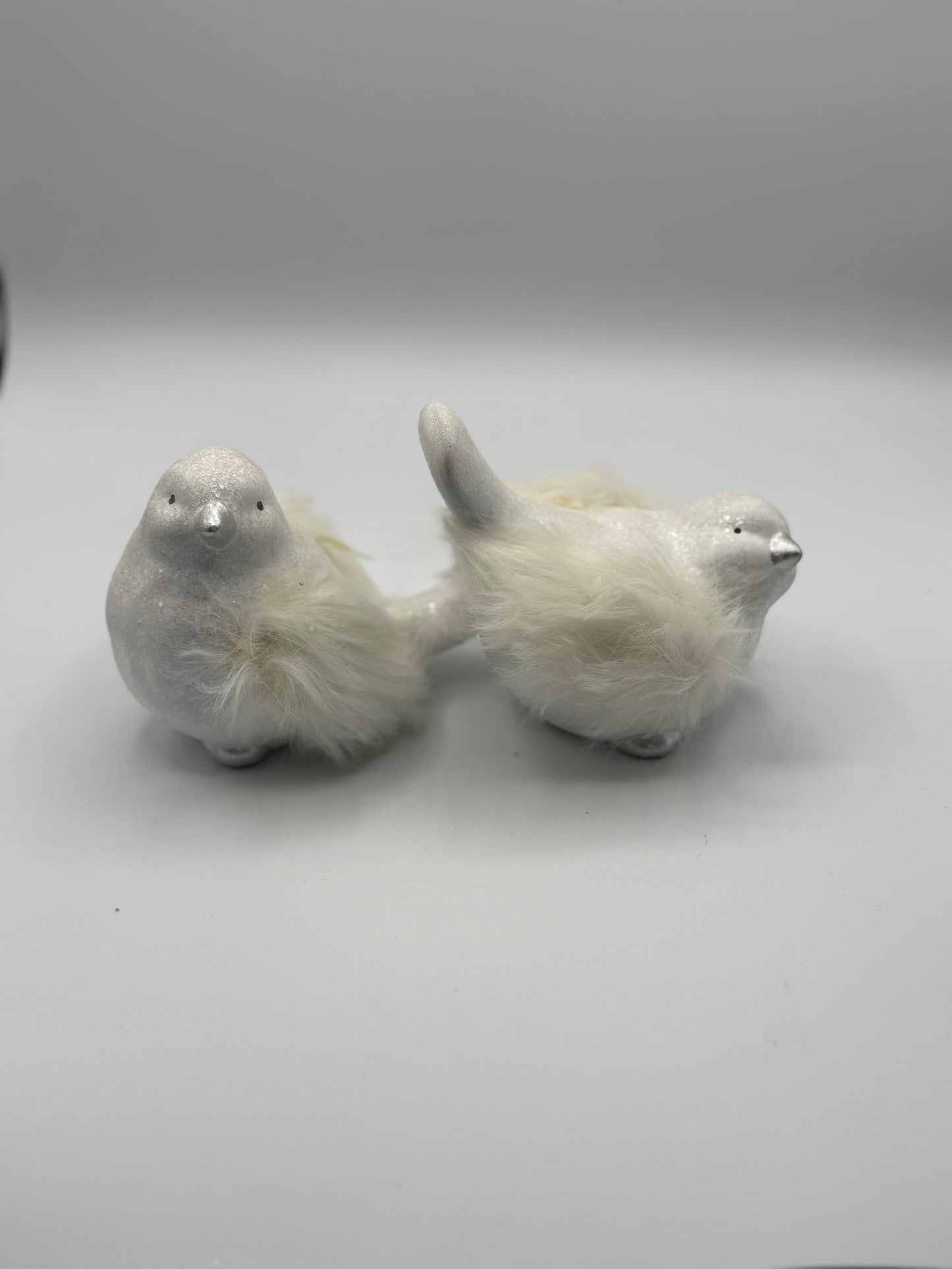 White Furry Birds (Set of 2)