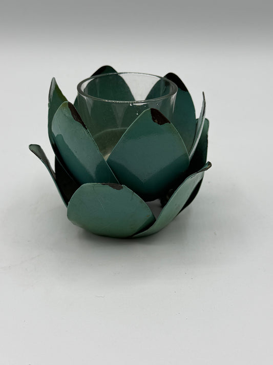 Green Metal Floral Votive Candleholder