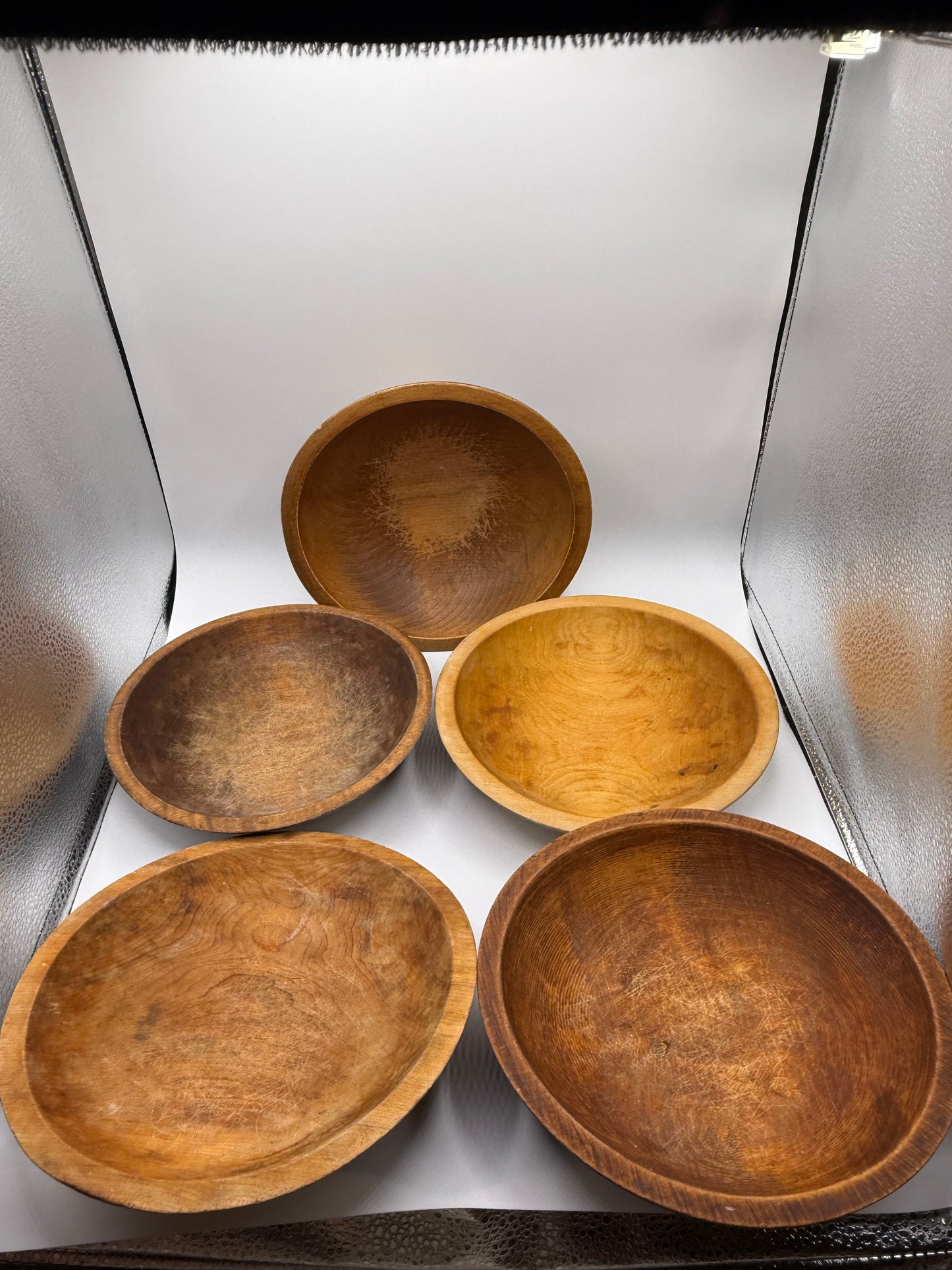 Vintage Hand-Turned Wooden Bowls (Set of 5)