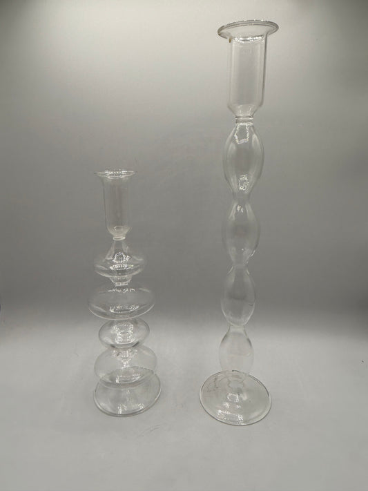 Set of 2 Unique Glass Candlesticks