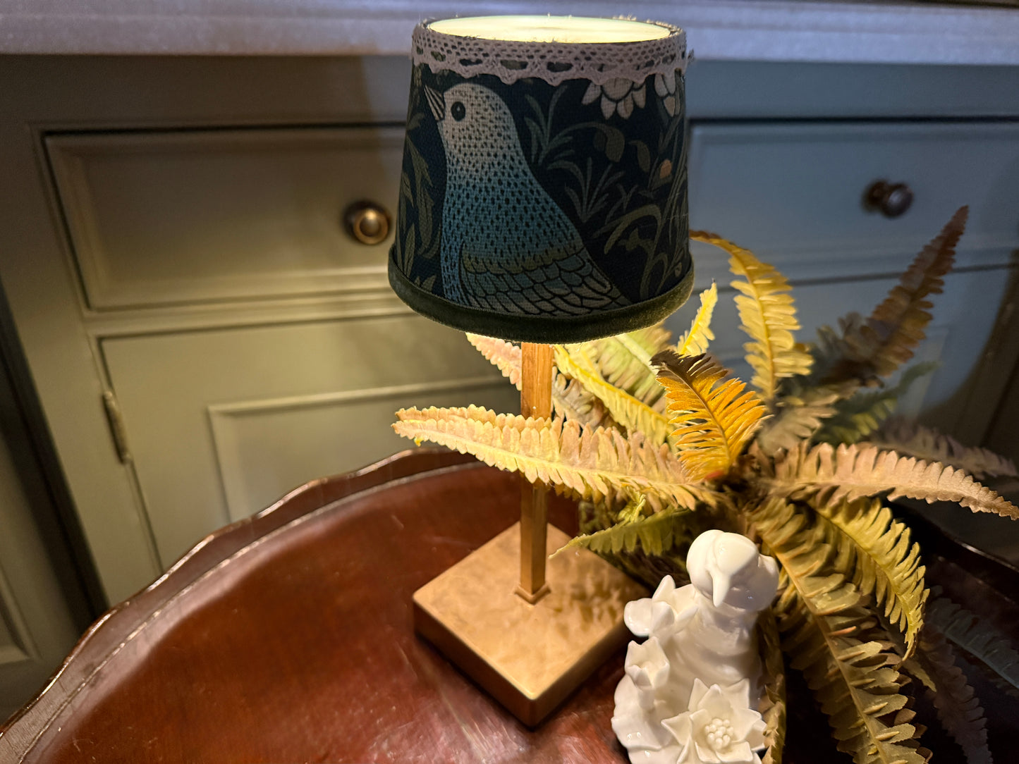 LED Touch Light with Fabric Bird Patterned Shade