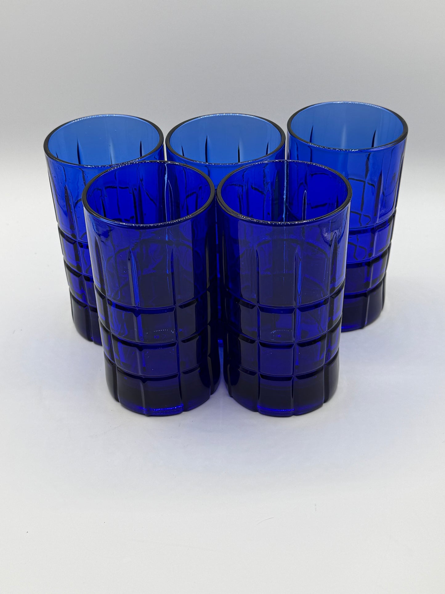 Vintage Cobalt Blue Anchor Hocking Tartan Glasses Set of 5