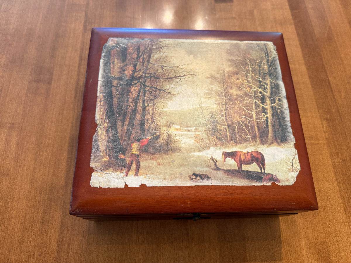 Wood Stationary Box with Currier & Ives Cover