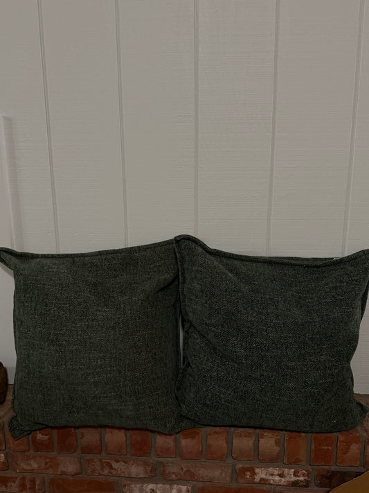 Set of Two Green Chenille Throw Pillows