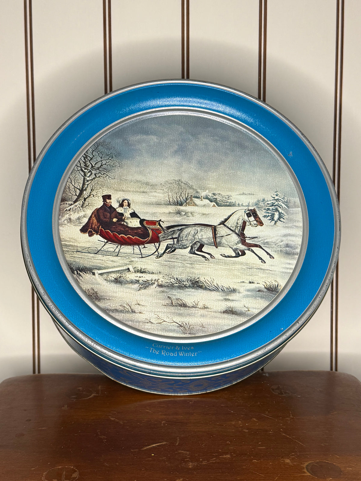 Currier and Ives Blue Tin