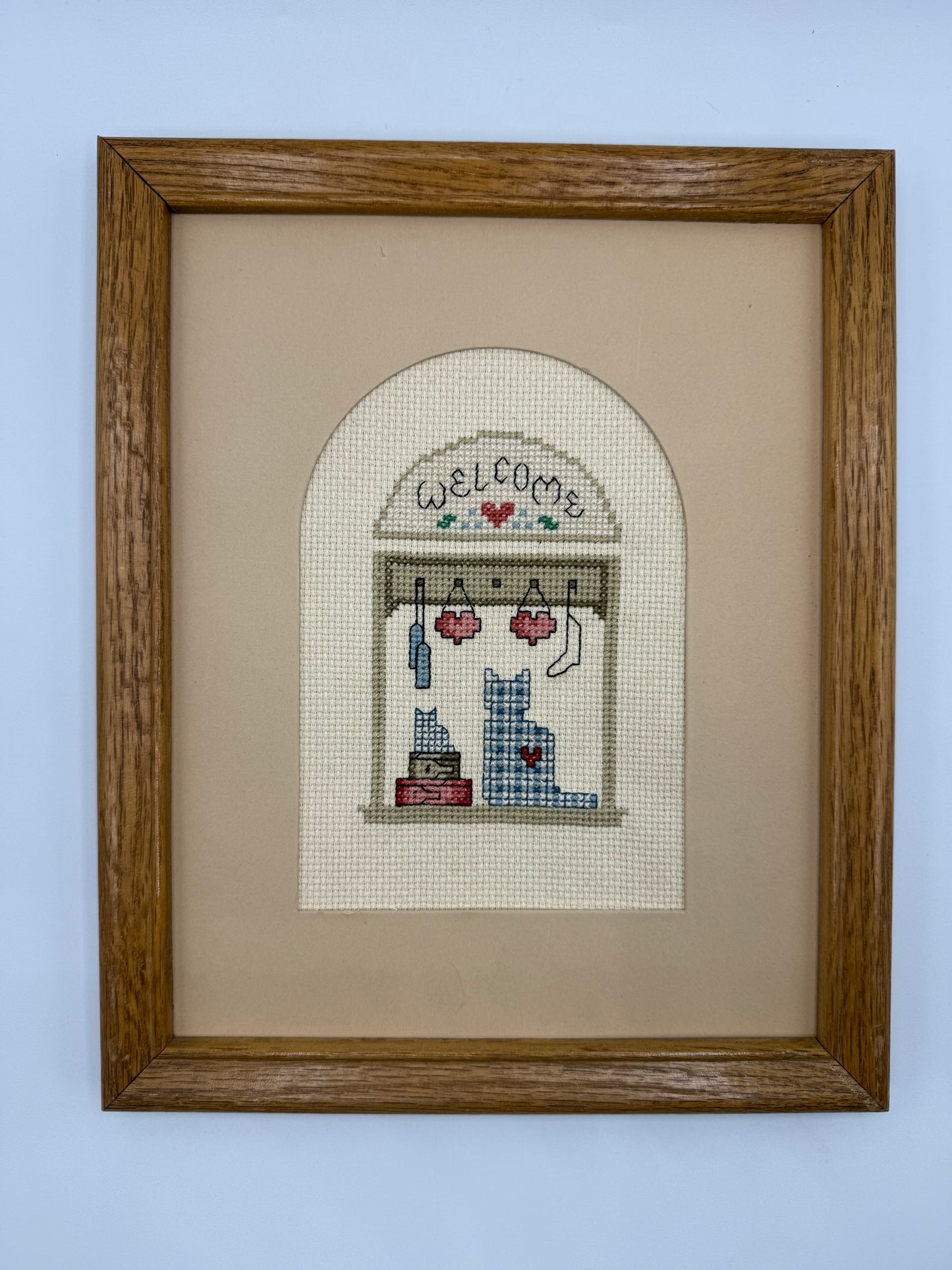 Needlepoint Welcome Sign with Cat