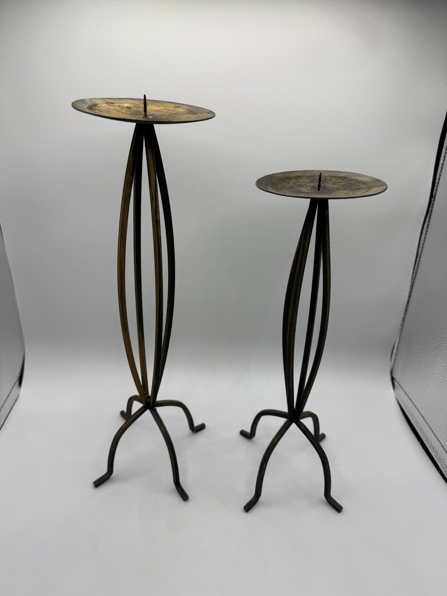 Set of Two Metal Pillar Candle Holders
