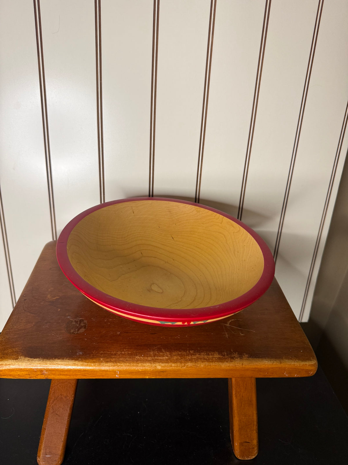 Wood Bowl with Holly Design