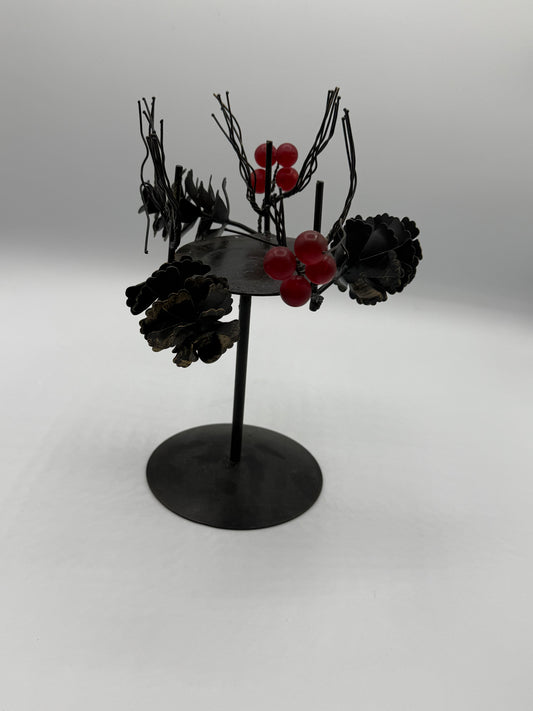 Metal Pinecone & Berry Candlestand
