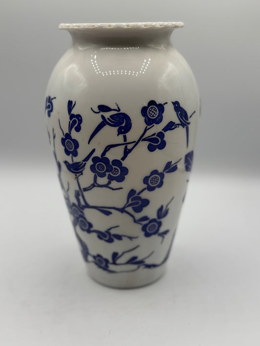 Vintage Anchor Hocking Milk Glass Hand Painted Vase