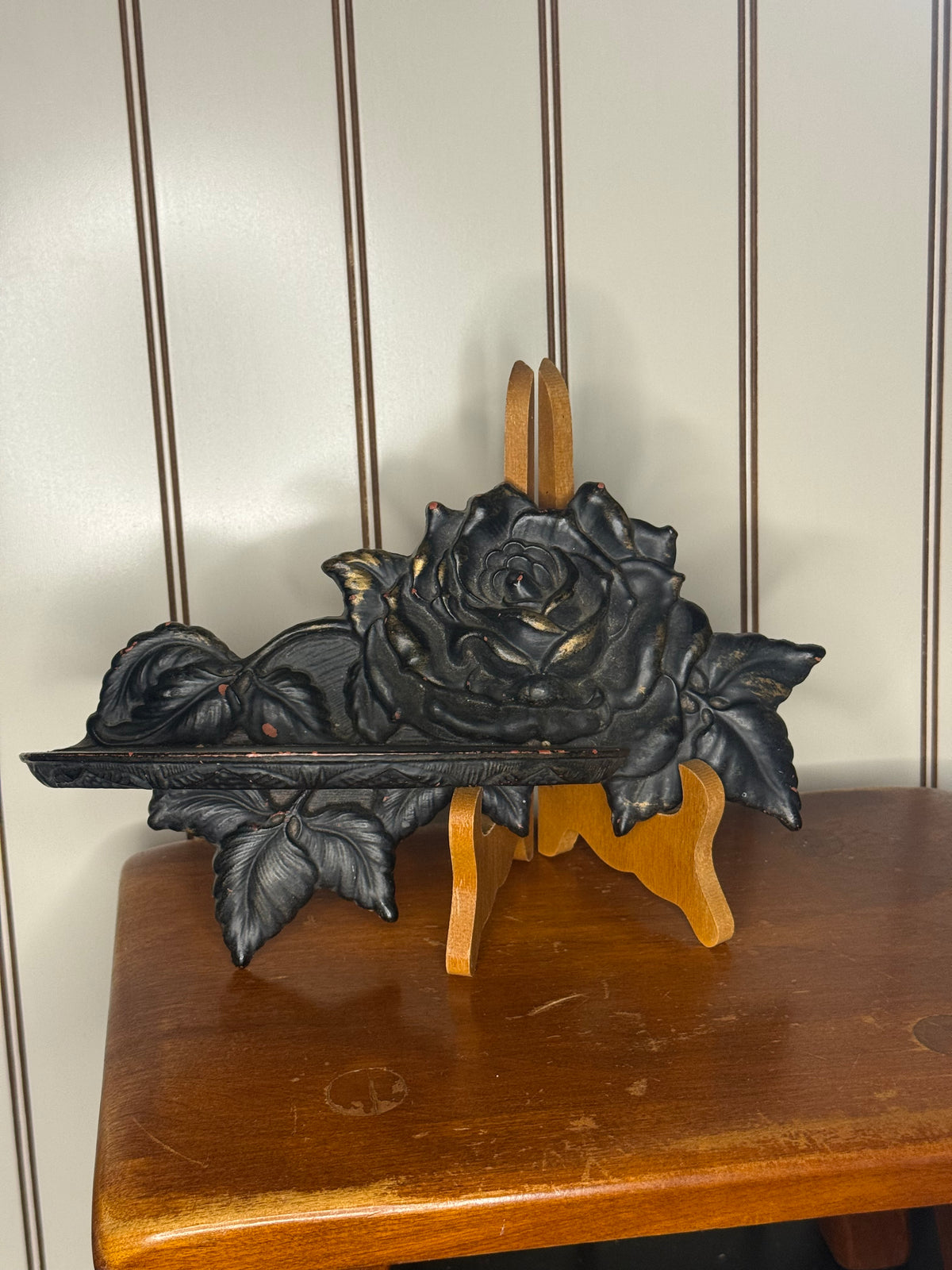 Small Carved Wood Rose Shelf