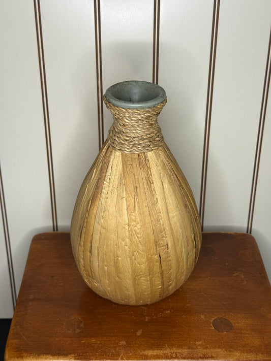Vintage Seagrass and Bamboo Leaf Decanter