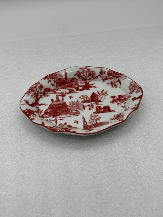 Colonial Williamsburg Red Toile Soap Dish/Ring Tray