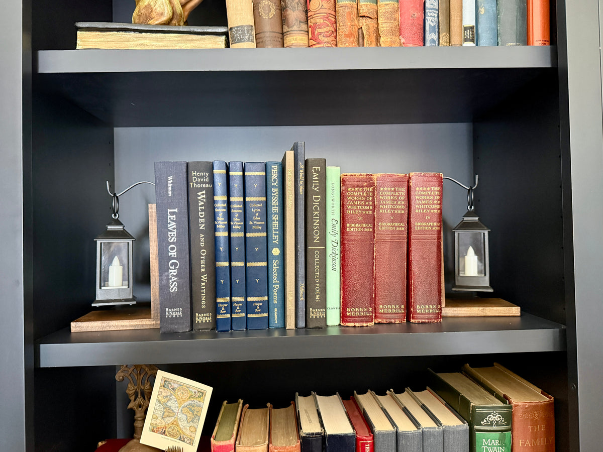 Set of Two Wood Bookends with Hanging Lanterns