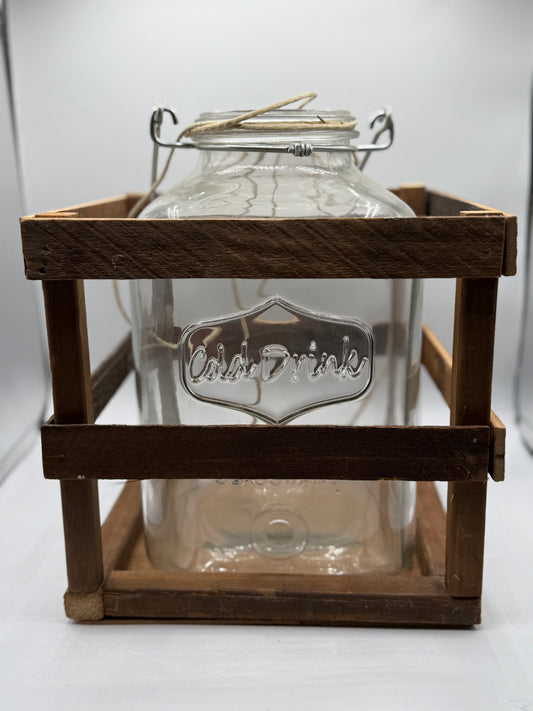 Large Glass Jug in Wood Crate