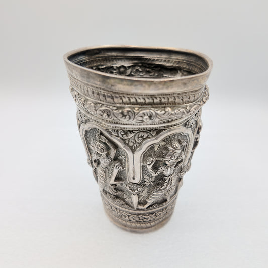 Antique Burmese Silver Zodiac Symbol Vase