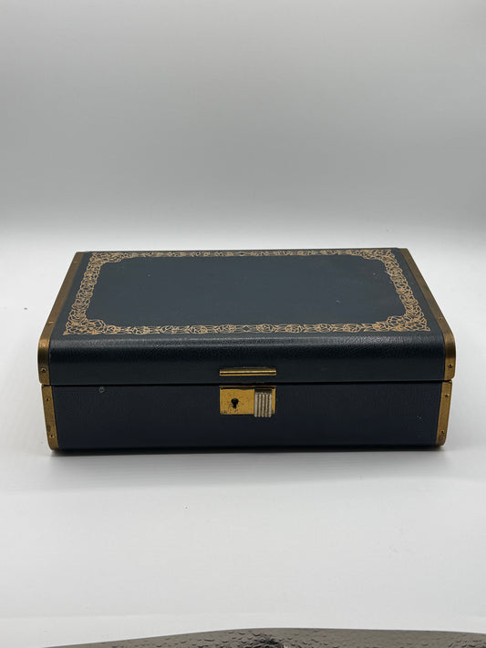 Vintage Blue Retanned Leather Farrington Jewelry Box