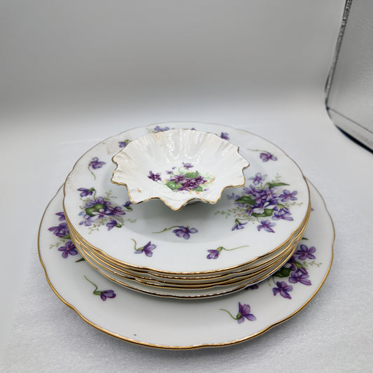 7-piece Vintage Spring Violet Rossetti Dish Set (Made in Occupied Japan)
