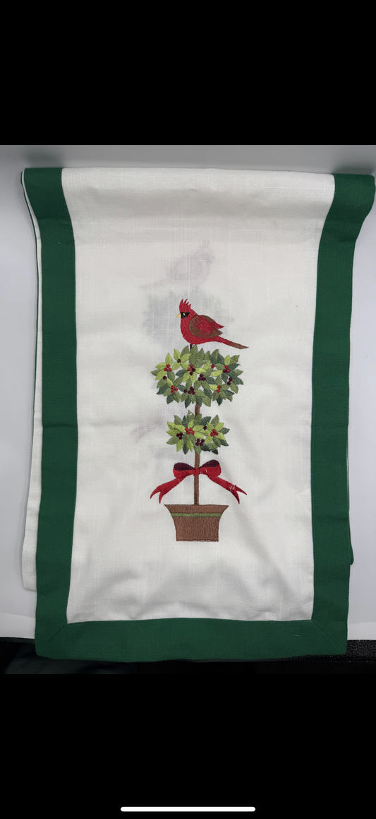 Cardinal Embroidered Table Runner