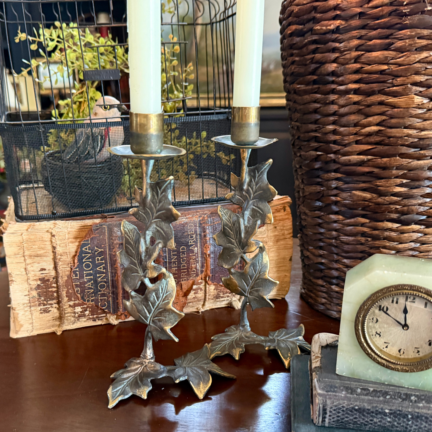 Pair of Brass Leaf Candlesticks
